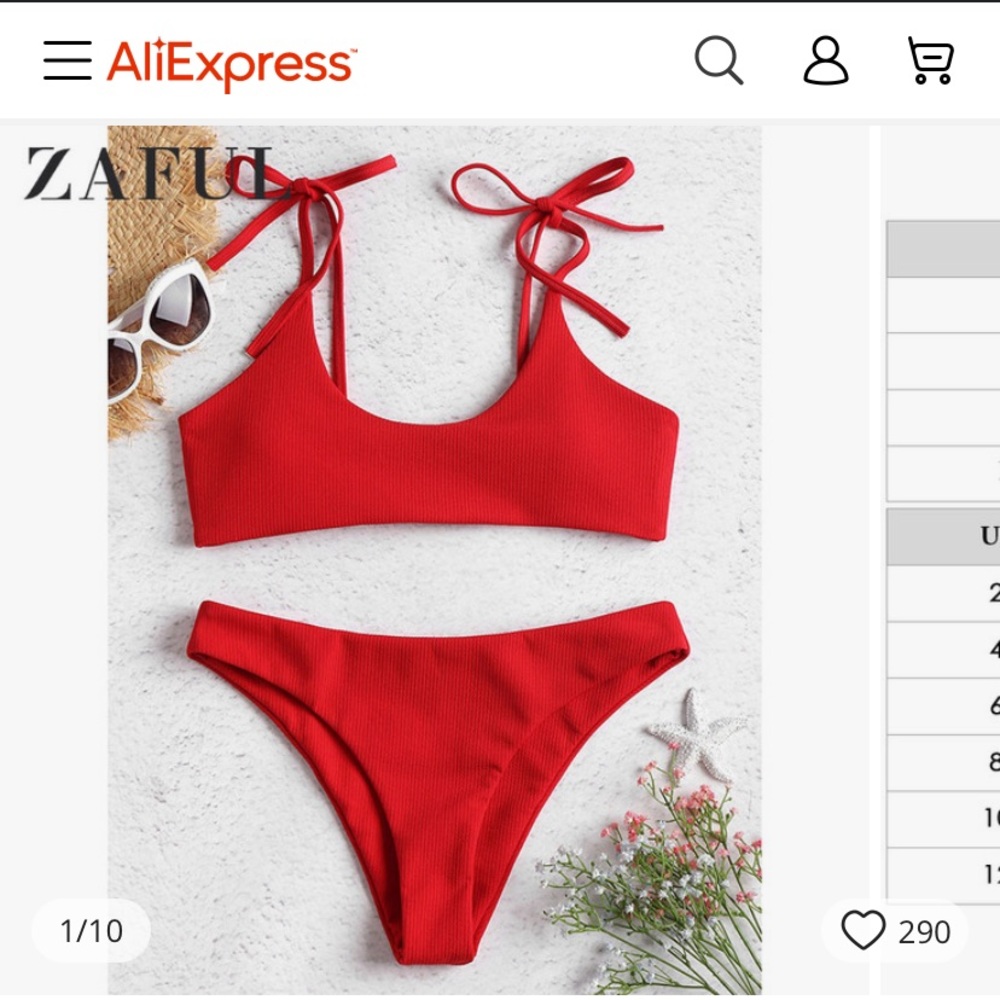 Zaful Medium Shoulder Tie Ribbed Stretch bright red bikini top